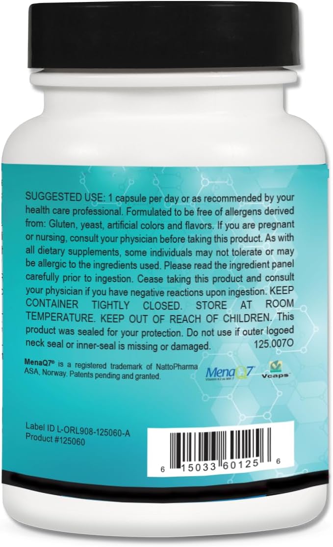 Vegan Body Pure K2-D3 Complete: 5000iu D3, 45mcg K2 as MK7, One-a-Day Formula - 60 Capsules