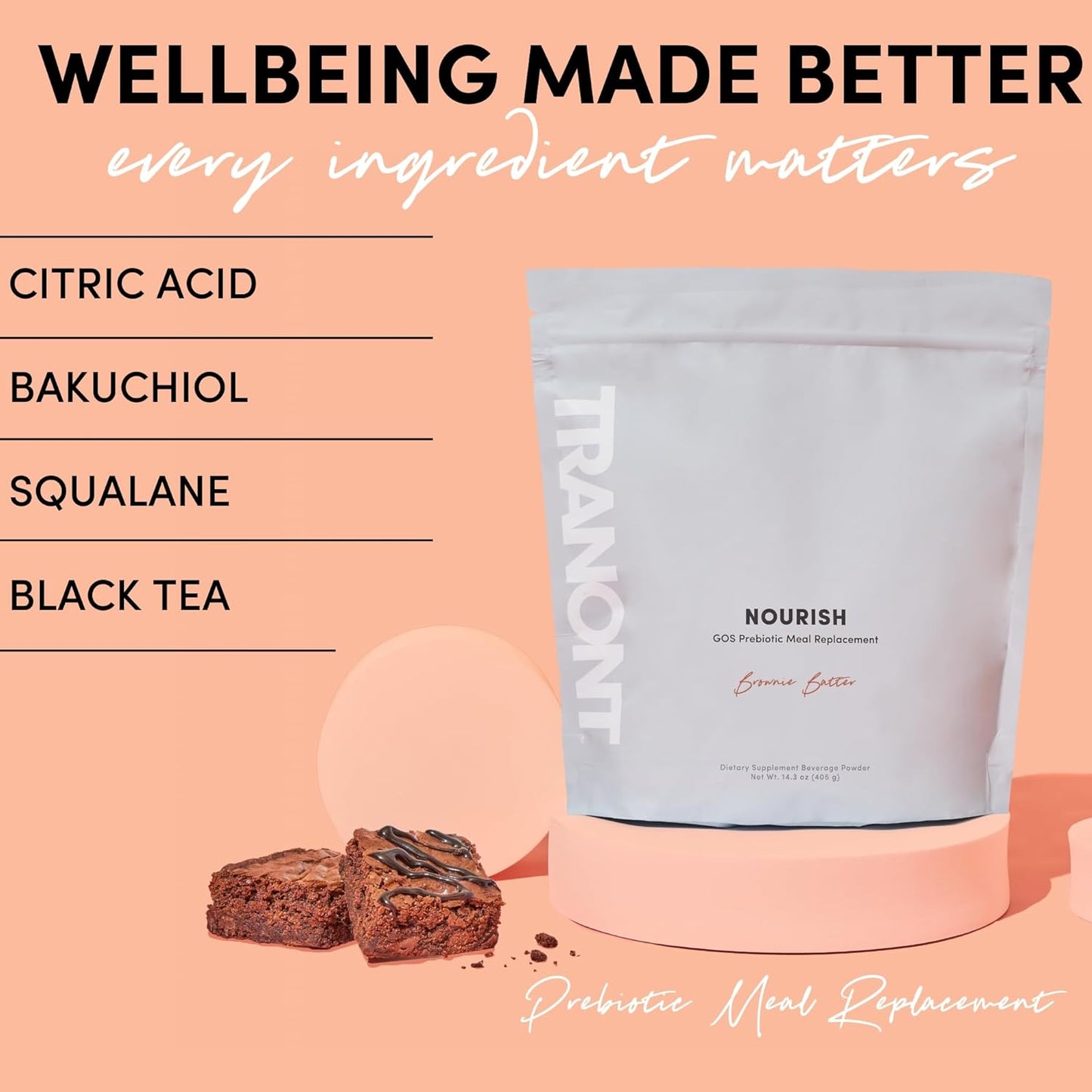 Vegan Brownie Batter Flavor Prebiotic Meal Replacement Shake with Vitamins & Minerals for Gut Health & Skin Care - 14.3 oz