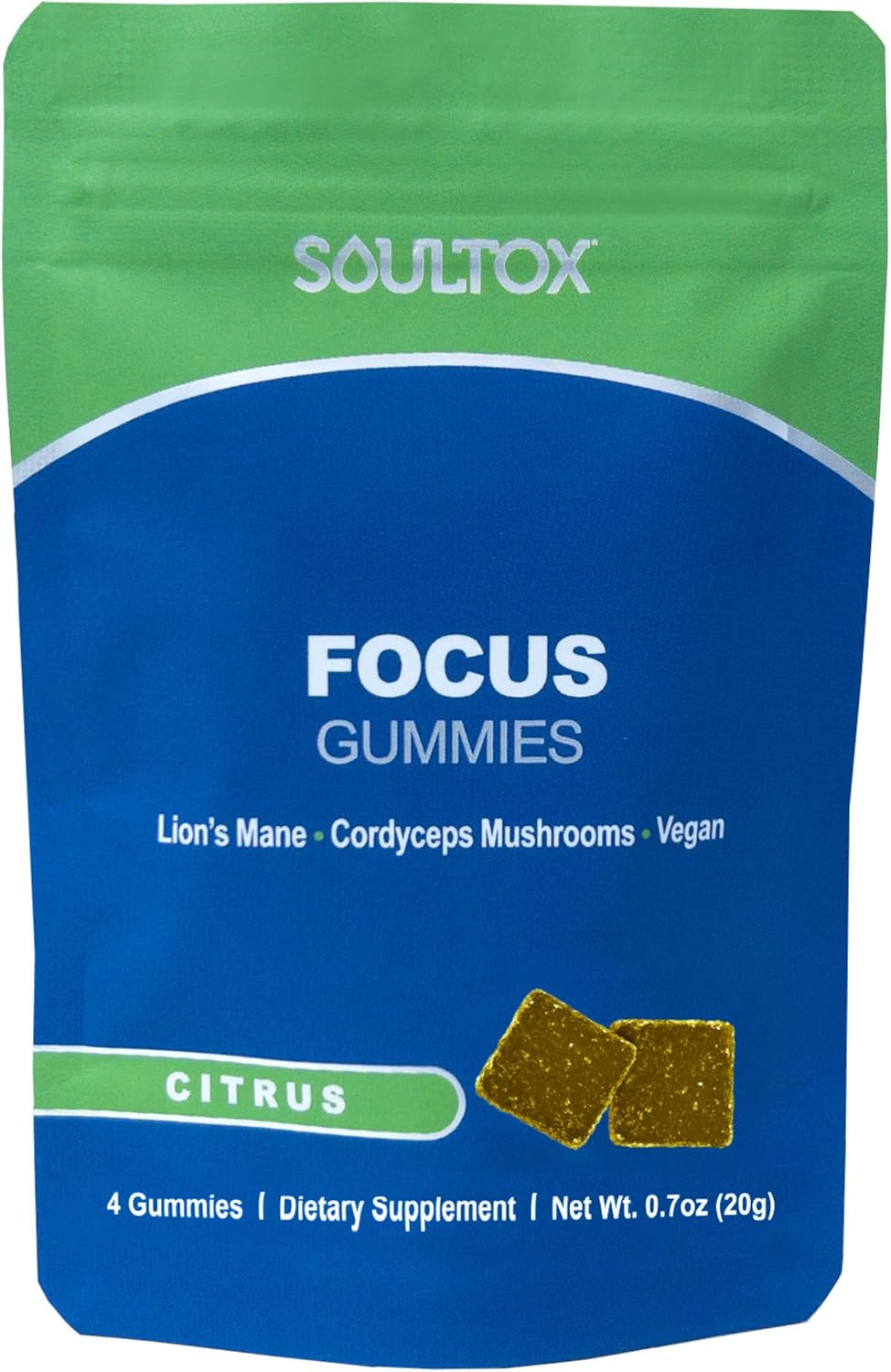 Vegan Citrus Lion's Mane Gummies for Memory, Focus, Energy - Soultox Focus - Organic Ingredients - Single Pack