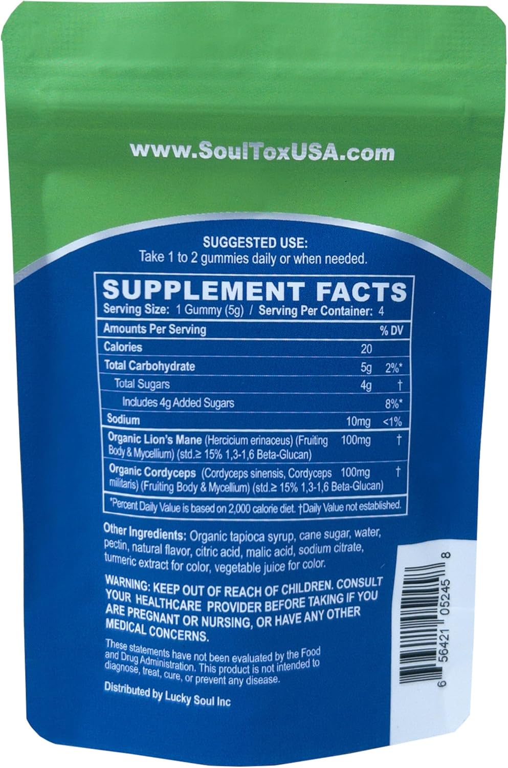 Vegan Citrus Lion's Mane Gummies for Memory, Focus, Energy - Soultox Focus - Organic Ingredients - Single Pack