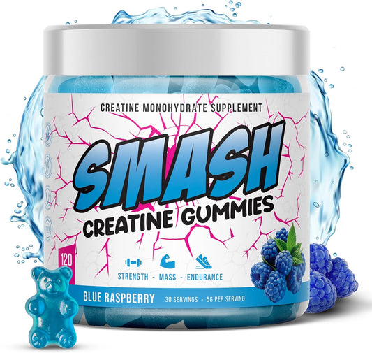 Vegan Creatine Monohydrate Gummies 5g - Sugar-Free (120ct) - Pre & Post Workout Supplement - Blue Raspberry Flavor