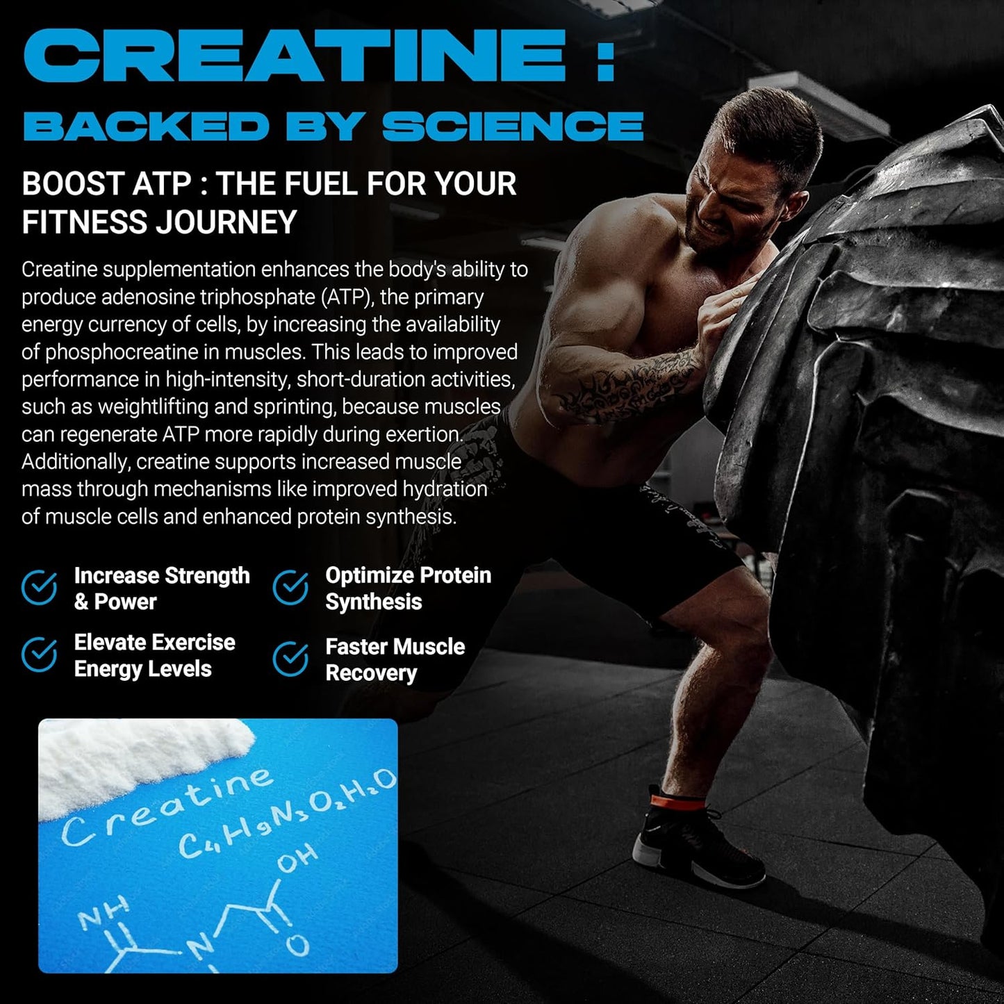 Vegan Creatine Monohydrate Gummies 5g - Sugar-Free (120ct) - Pre & Post Workout Supplement - Blue Raspberry Flavor