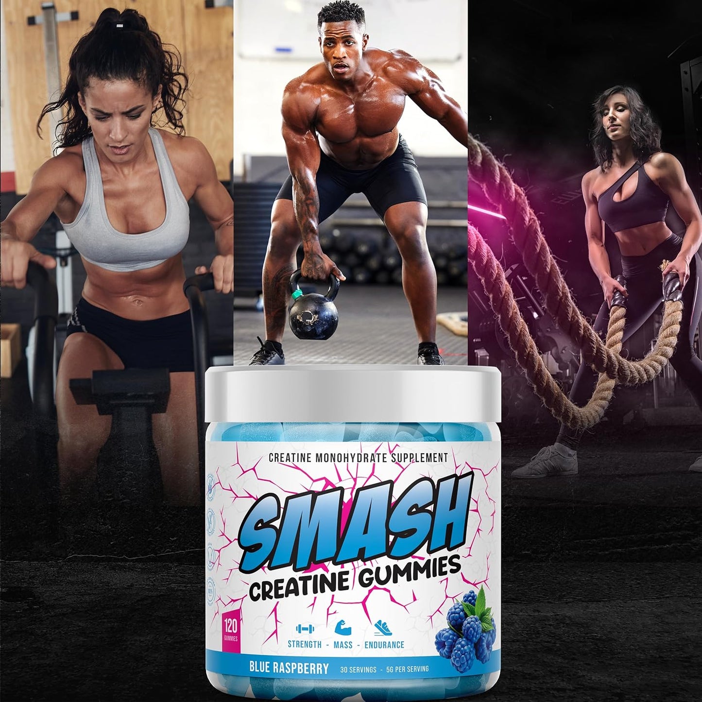 Vegan Creatine Monohydrate Gummies 5g - Sugar-Free (120ct) - Pre & Post Workout Supplement - Blue Raspberry Flavor