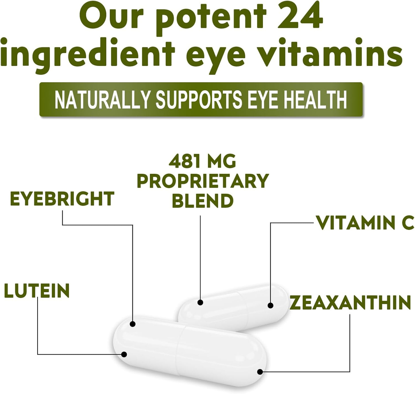 Vegan Eye Vitamins Supplement with Lutein, Zeaxanthin, Vitamins C & E - 90 Capsules for Eye Strain & Vision Health in Adults