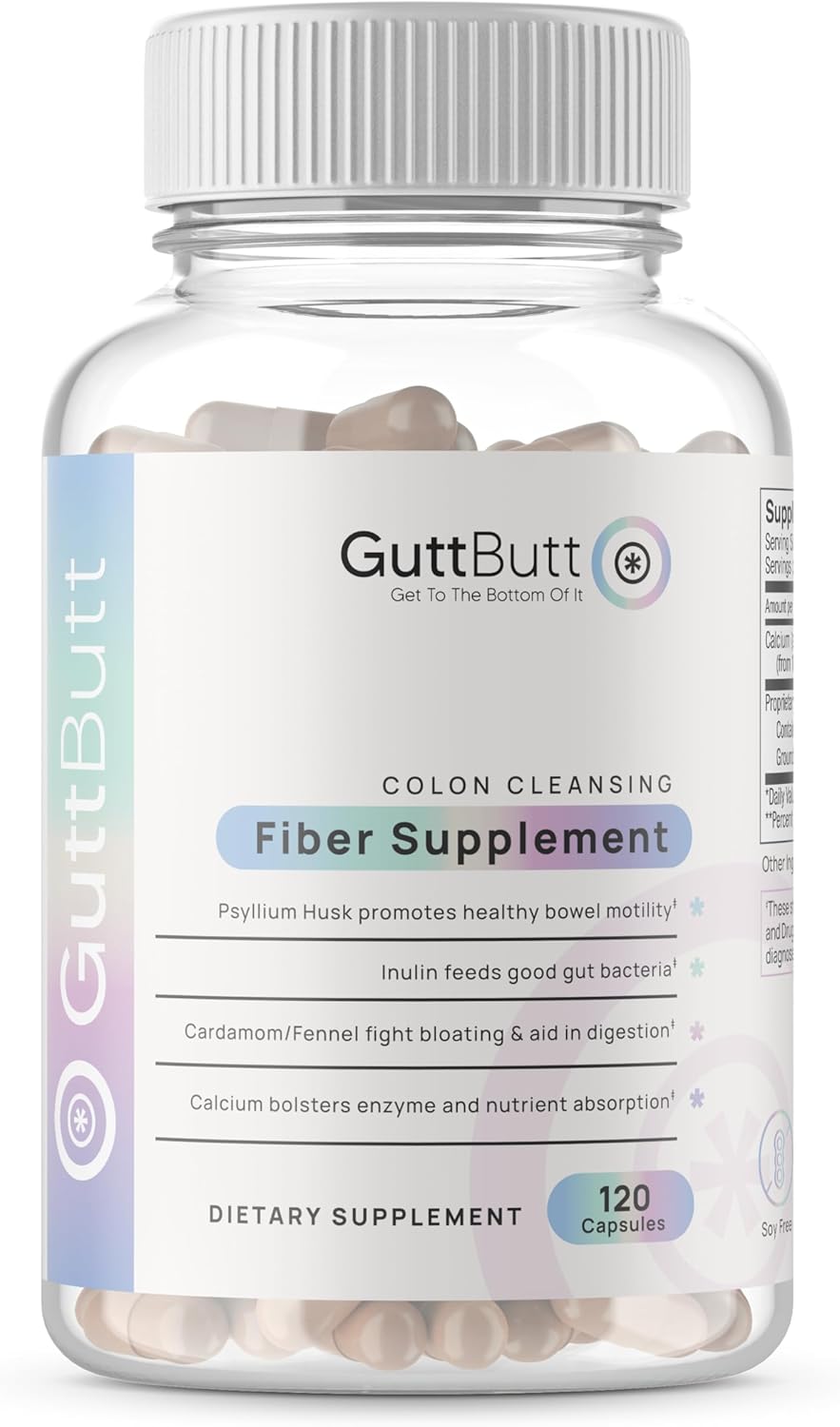 Vegan Fiber Supplement for Digestive Regularity | Psyllium Husk, Inulin, Cardamom | 120 Capsules