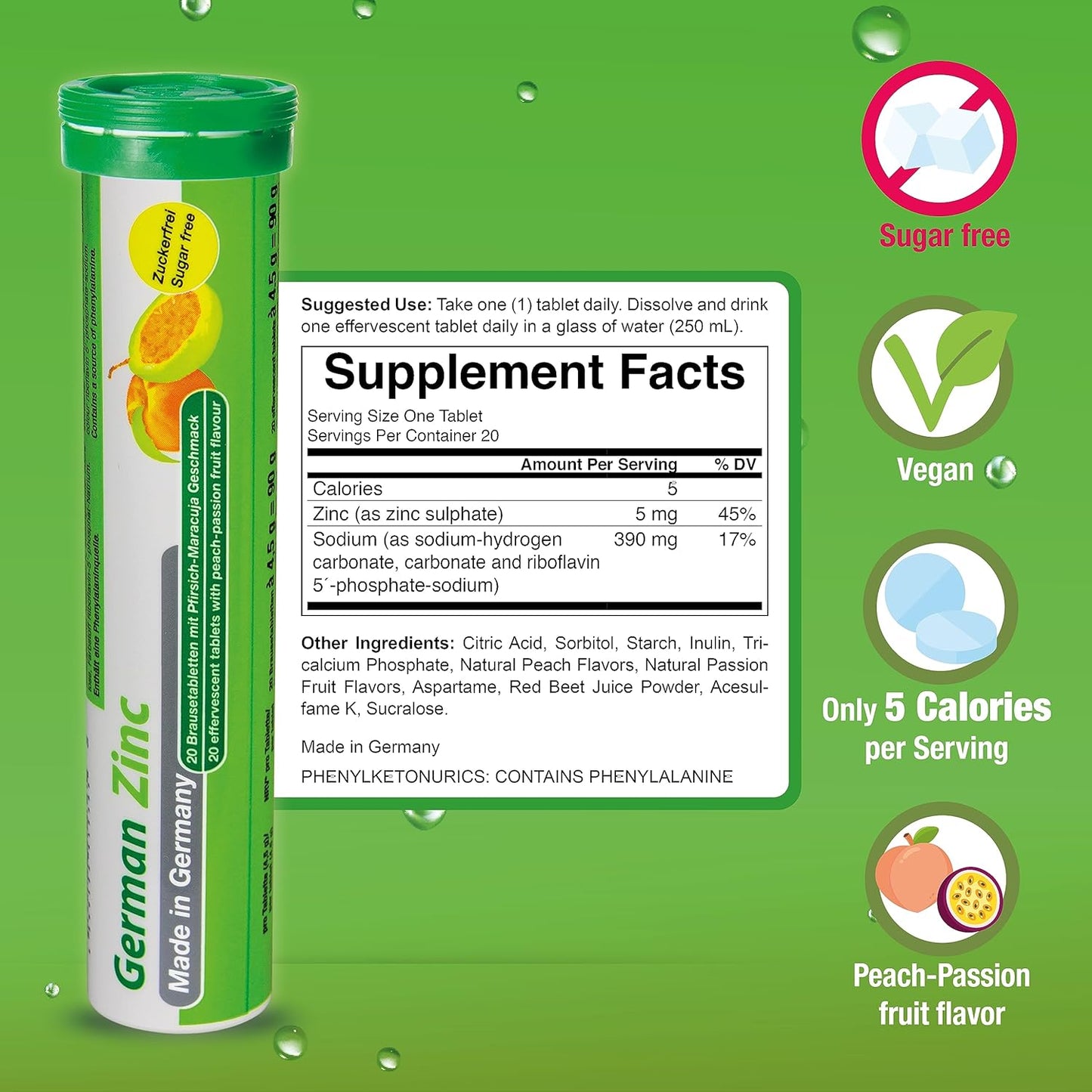 Vegan German Immune Boost Effervescent Tablets - 140 Servings, Zero Sugar - Vitamin C, Zinc, Multivitamin Pharma - Made in Germany