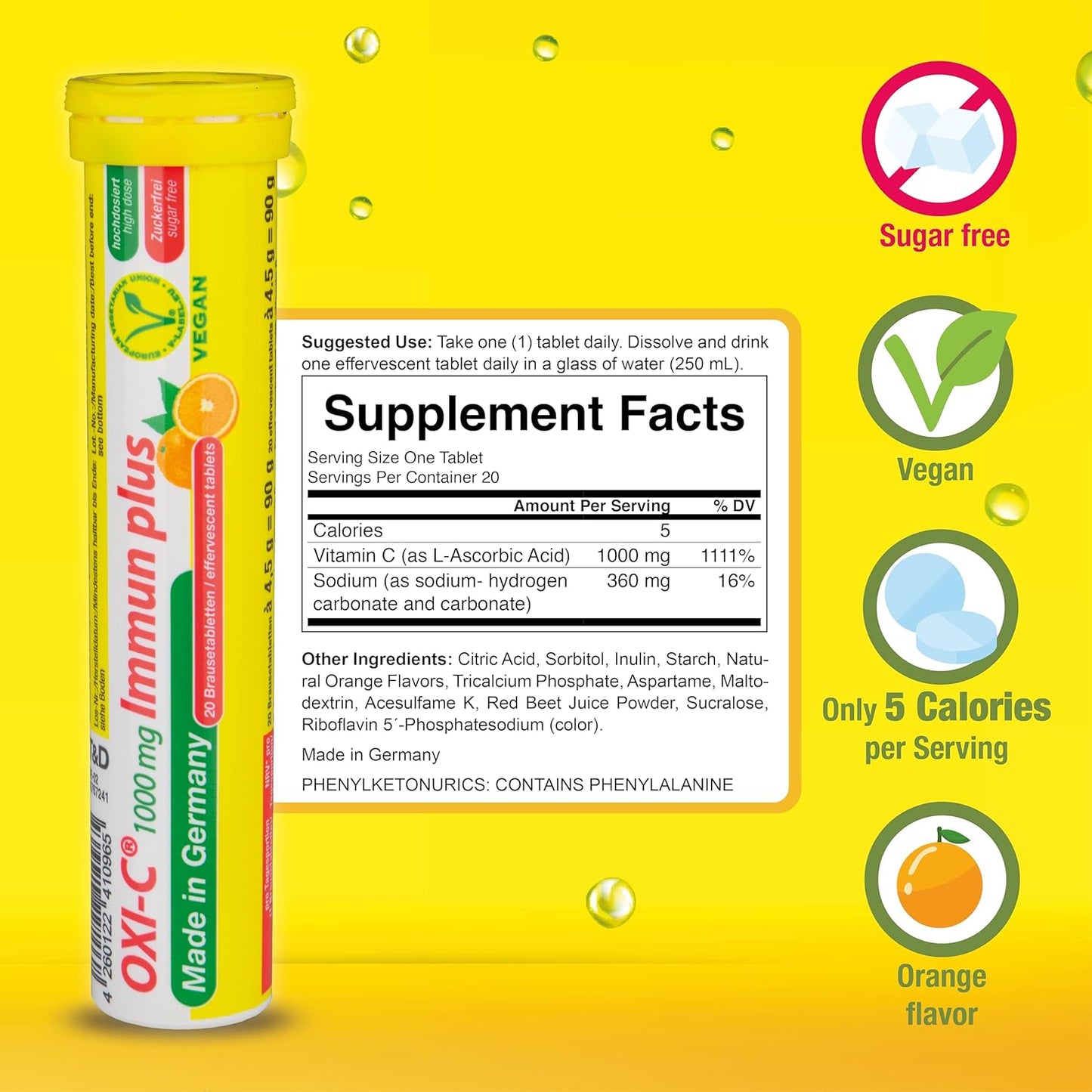 Vegan German Immune Boost Effervescent Tablets - 140 Servings, Zero Sugar - Vitamin C, Zinc, Multivitamin Pharma - Made in Germany