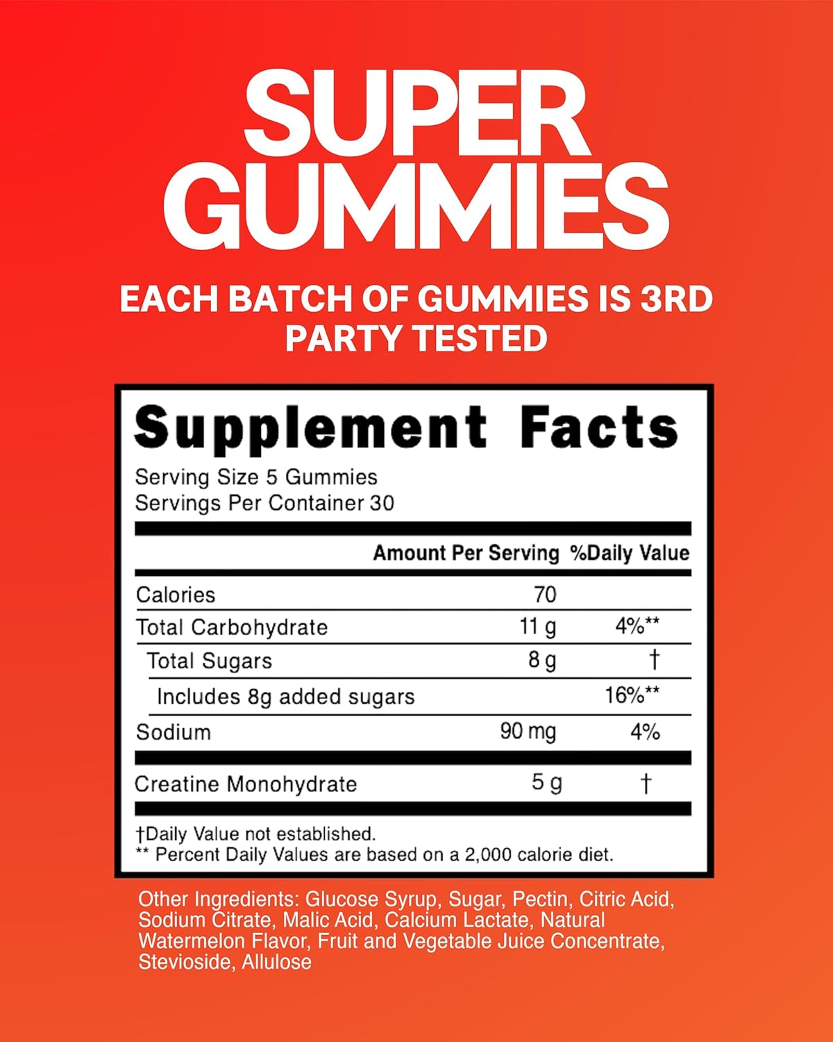 Vegan Gluten-Free Creatine Gummies for Focus, Strength, & Recovery - 1g Creatine Per Gummy - Sour Watermelon Flavor - 150 Count
