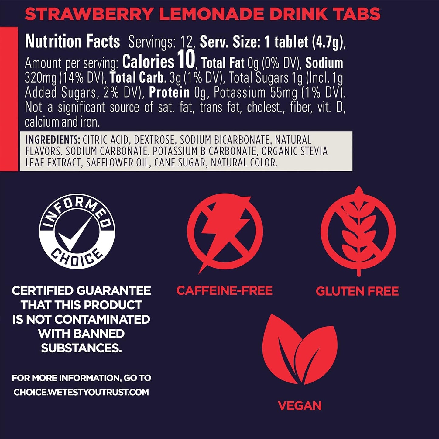 Vegan Gluten-Free Electrolyte Hydration Drink Tablets for Endurance Sports - Strawberry Lemonade, 8-Count (96 Servings)