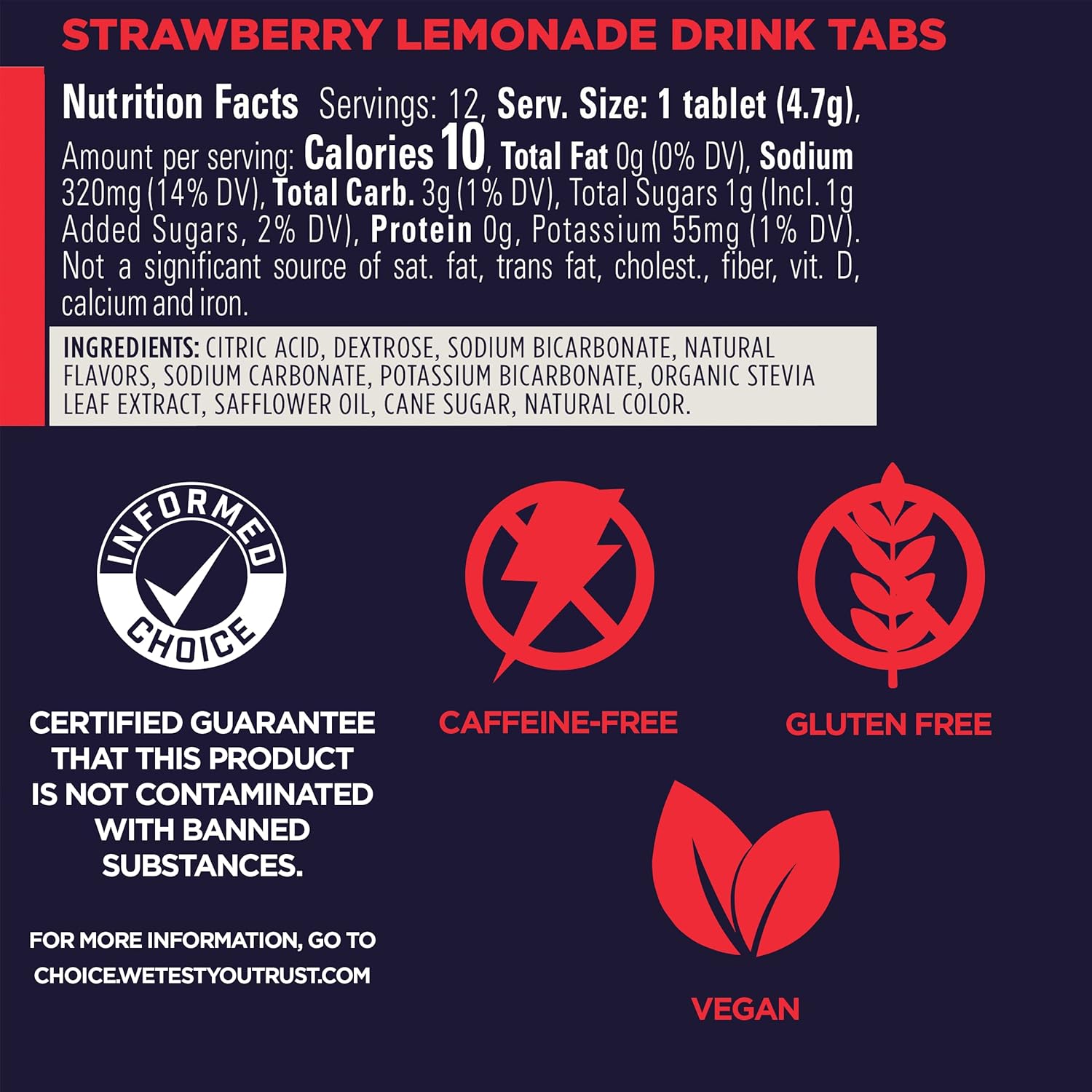 Vegan Gluten-Free Electrolyte Hydration Drink Tablets for Endurance Sports - Strawberry Lemonade, 8-Count (96 Servings)