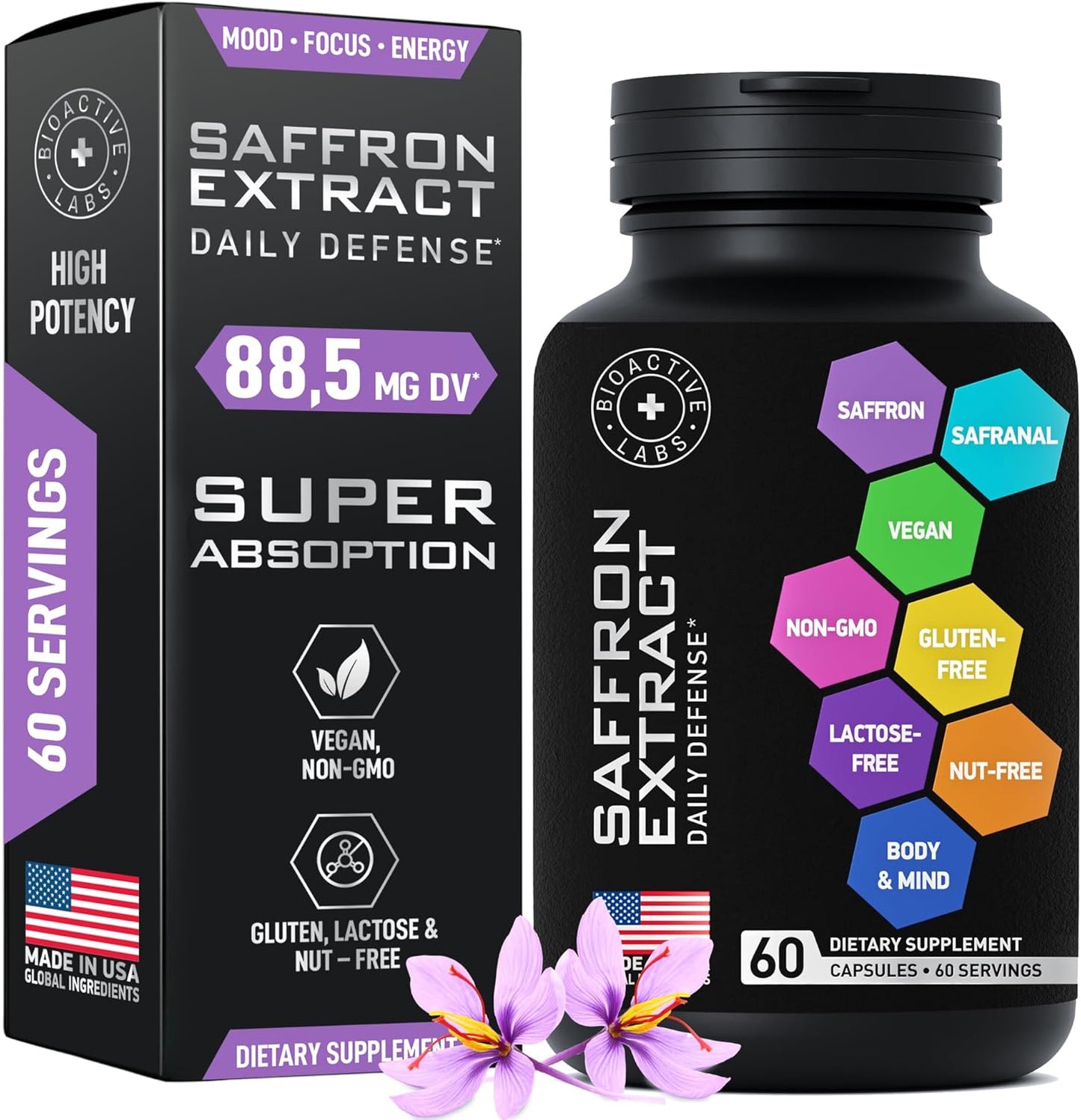 Vegan Iron Supplements and Optimized Saffron Bundle for Women by BIOACTIVE LABS
