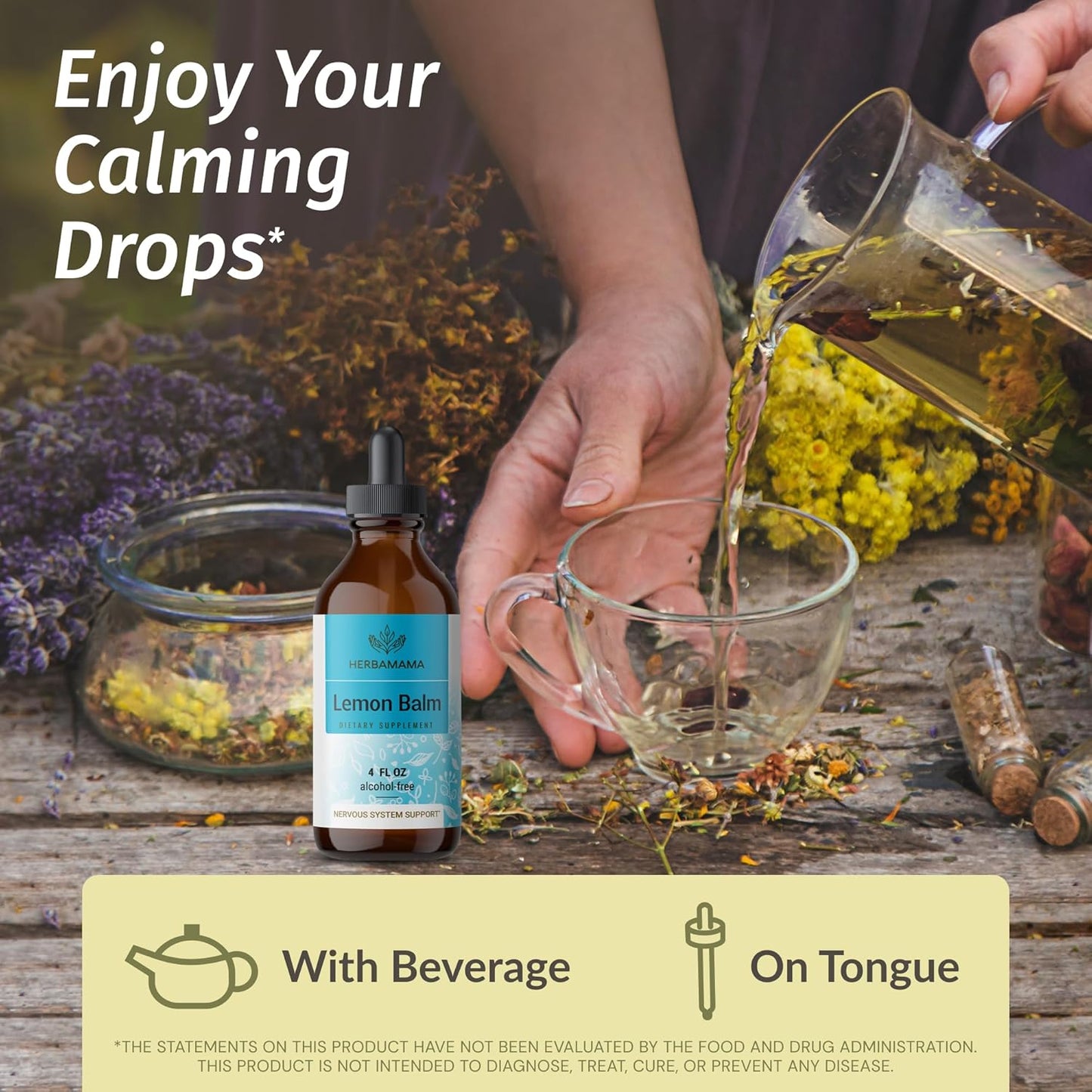 Vegan Lemon Balm Tincture for Calm Support - Liquid Calming Drops with Melissa Officinalis Extract - Non-GMO Relaxation Supplement, 56-Day Supply