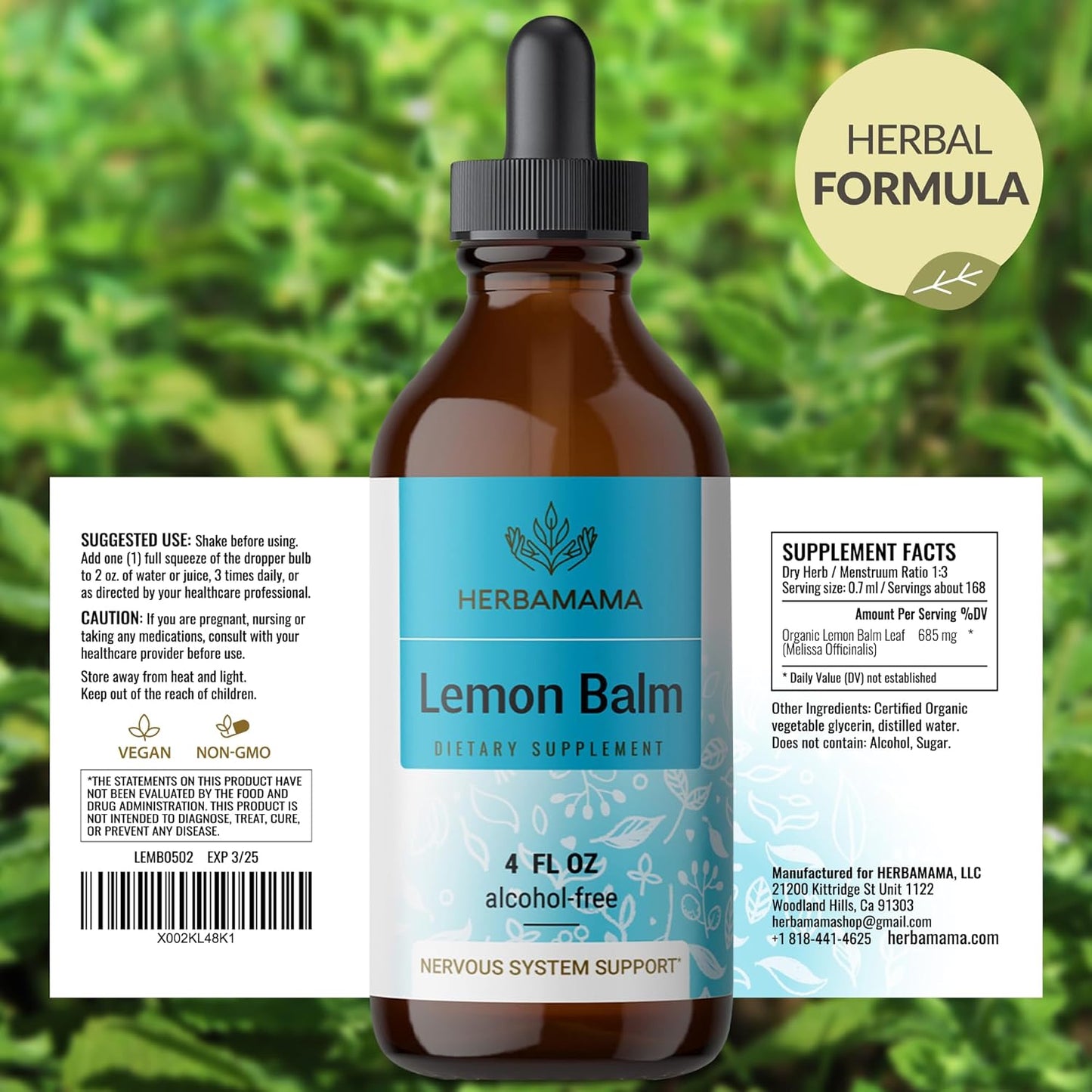 Vegan Lemon Balm Tincture for Calm Support - Liquid Calming Drops with Melissa Officinalis Extract - Non-GMO Relaxation Supplement, 56-Day Supply