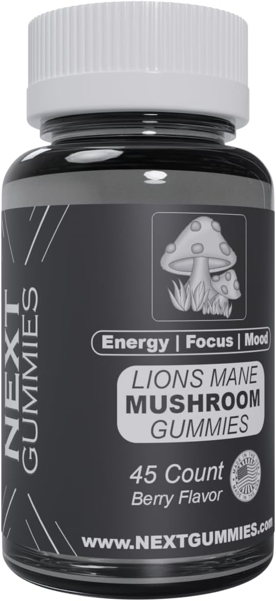 Vegan Lion’s Mane Mushroom Gummies for Mood Boosting and Focus - 45-Count Natural Berry-flavored Supplements, Non-GMO