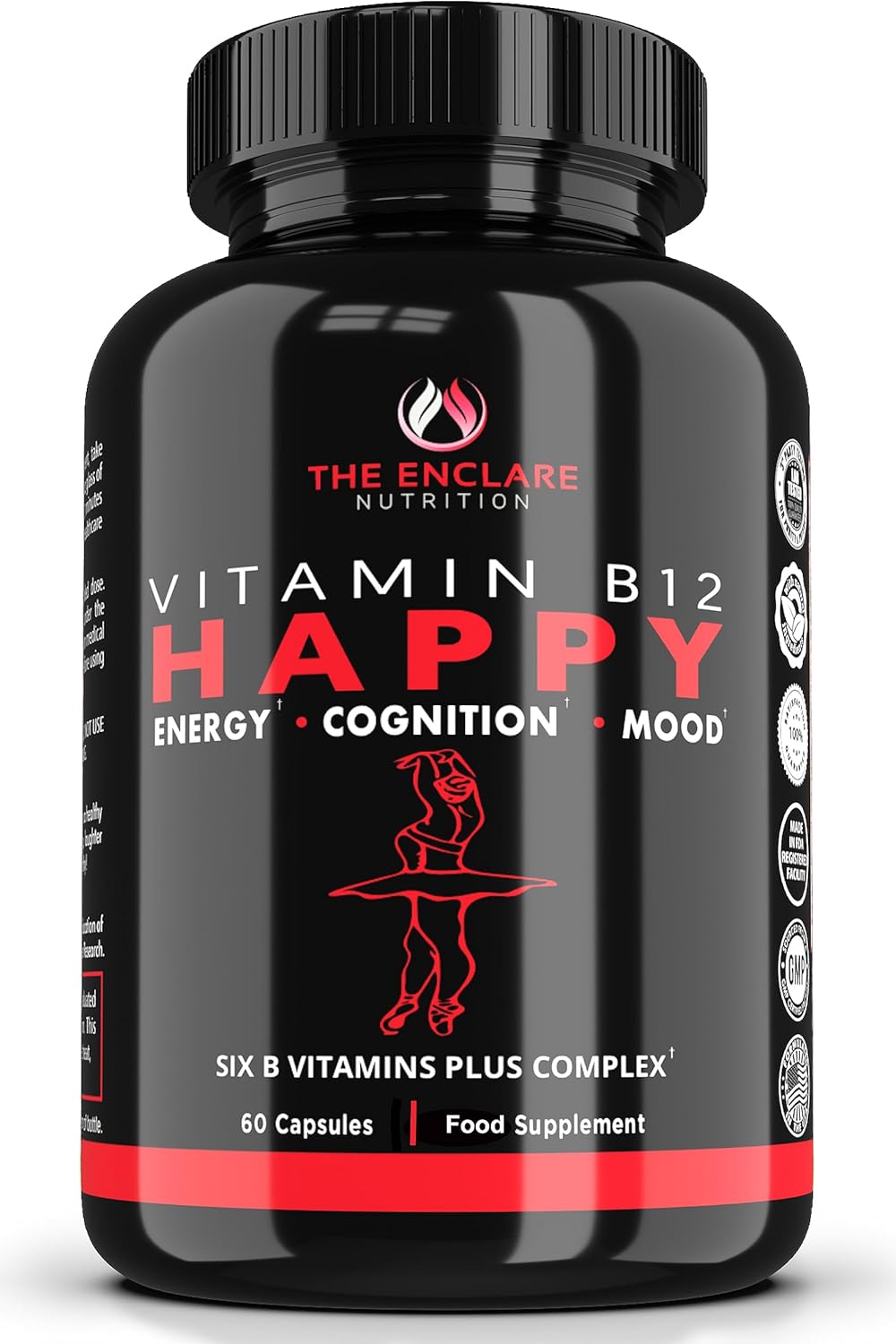 Vegan Max Strength Vitamin B12 & B Complex Supplement for Energy, Brain & Heart Health with Vitamin C - Enclure Nutrition