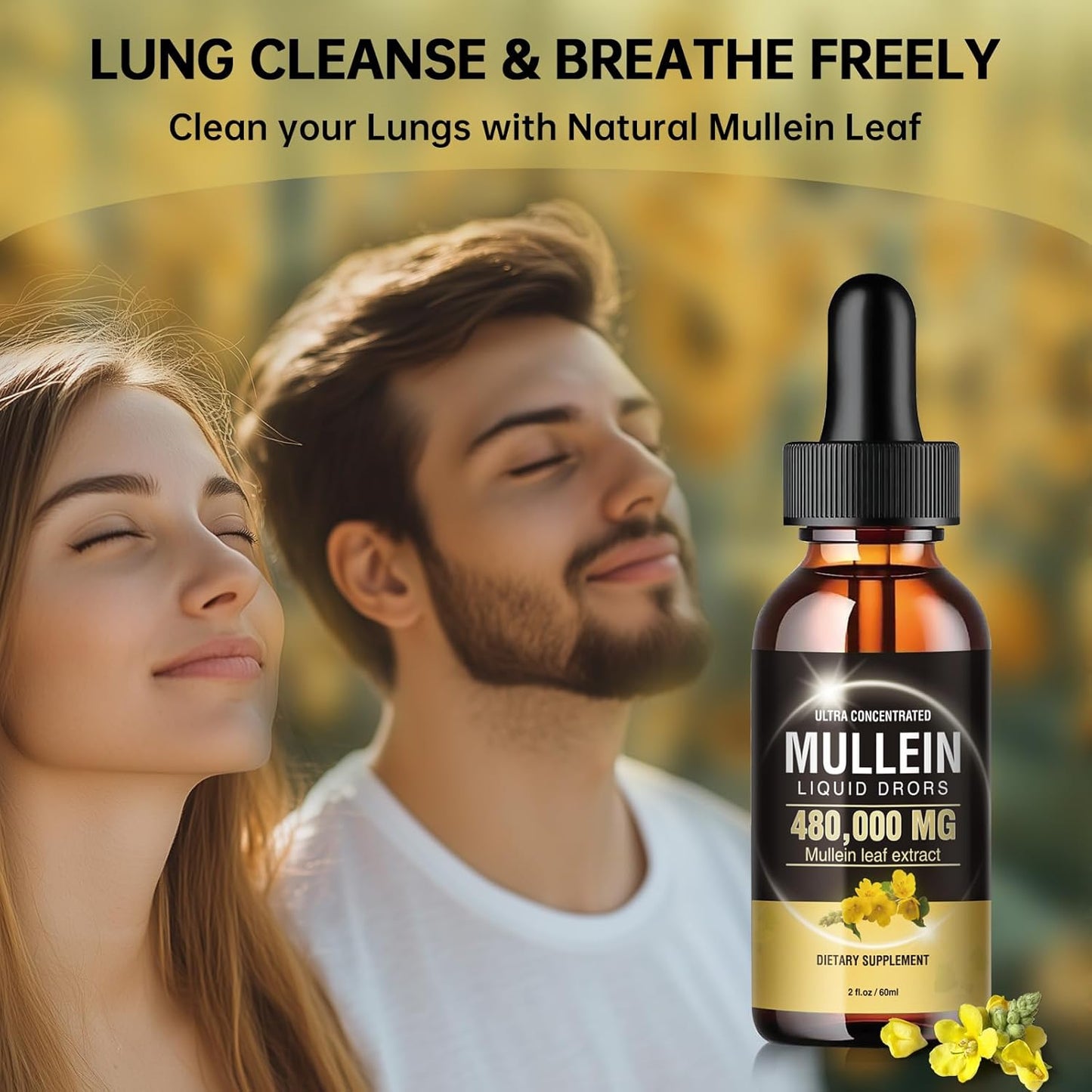 Vegan Mullein Leaf Extract Drops for Lung Detox & Immune Support 1600MG - Non-GMO Respiratory Supplement with Marshmallow Root, Perilla, Orange Peel - 2 Fl OZ