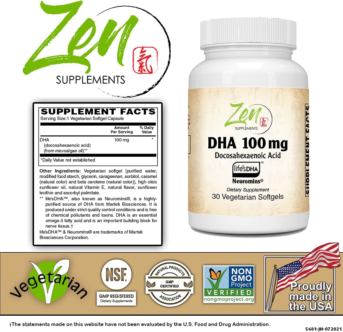 Vegan Neuromins DHA 100mg Supplement - Algae Sourced for Eye Health & Heart Health - 30 Vegcaps