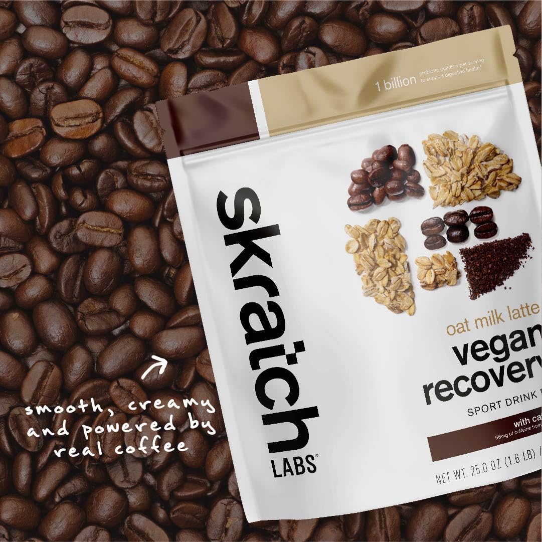 Vegan Oat Milk Latte Recovery Drink Mix with Plant Protein, Probiotics, and Caffeine - Gluten Free & Non-GMO - 12 Servings