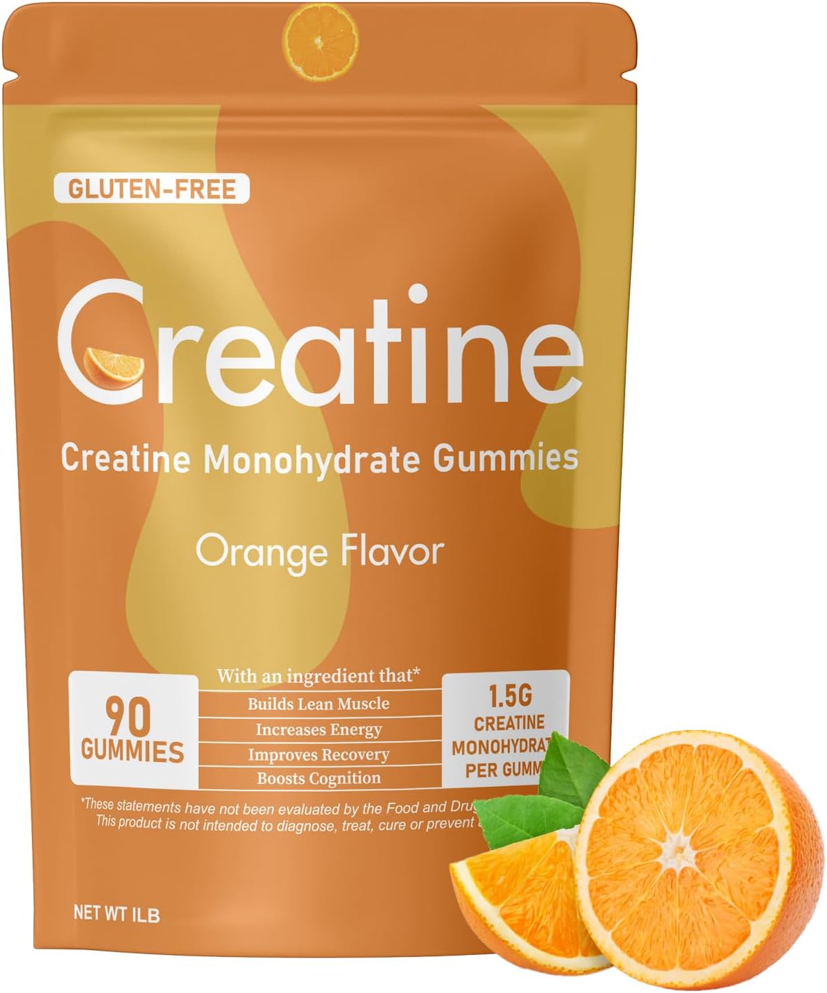 Vegan Orange Creatine Gummies for Energy, Focus & Endurance - Men & Women, Non-GMO, 90 Gummy Pack