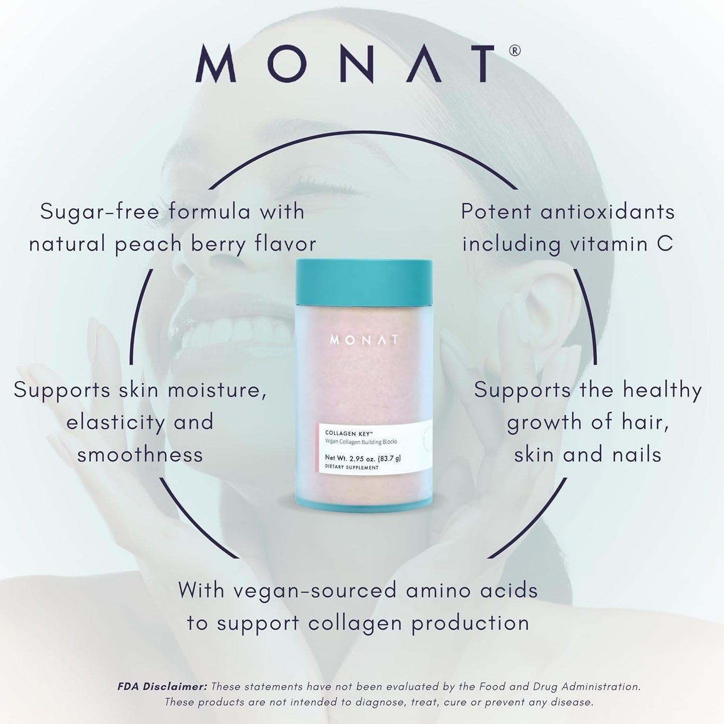 Vegan Peach Berry Collagen Key Supplement for Hair, Skin, and Nails - Sugar-Free Beauty Support with Amino Acids - Holistic Wellness Blend for Natural Radiance