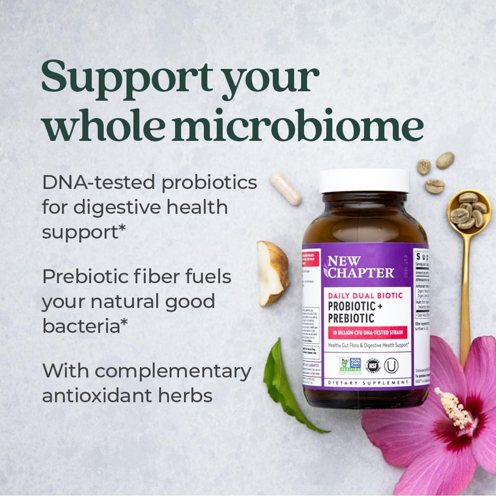 Vegan Probiotic + Prebiotic for Digestion & Microbiome Health - Non-GMO, Soy Free - 30 Count