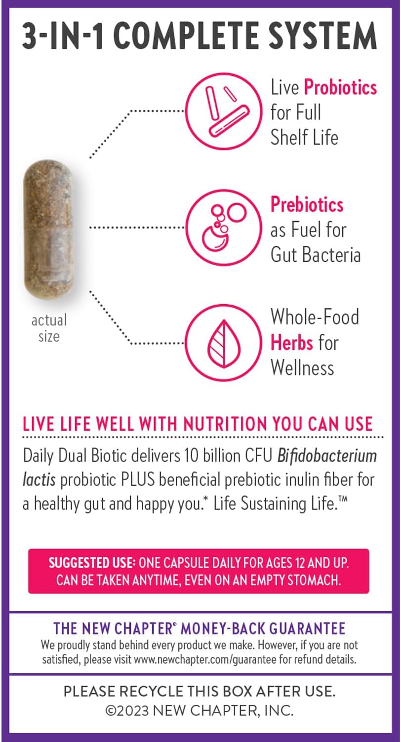 Vegan Probiotic + Prebiotic for Digestion & Microbiome Health - Non-GMO, Soy Free - 30 Count