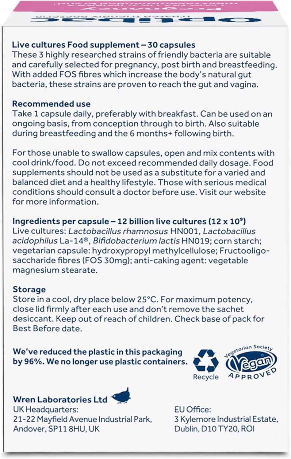 Vegan Probiotic Supplement for Pregnancy & Breastfeeding - 12 Billion CFU & FOS Fibres, 30 Capsules