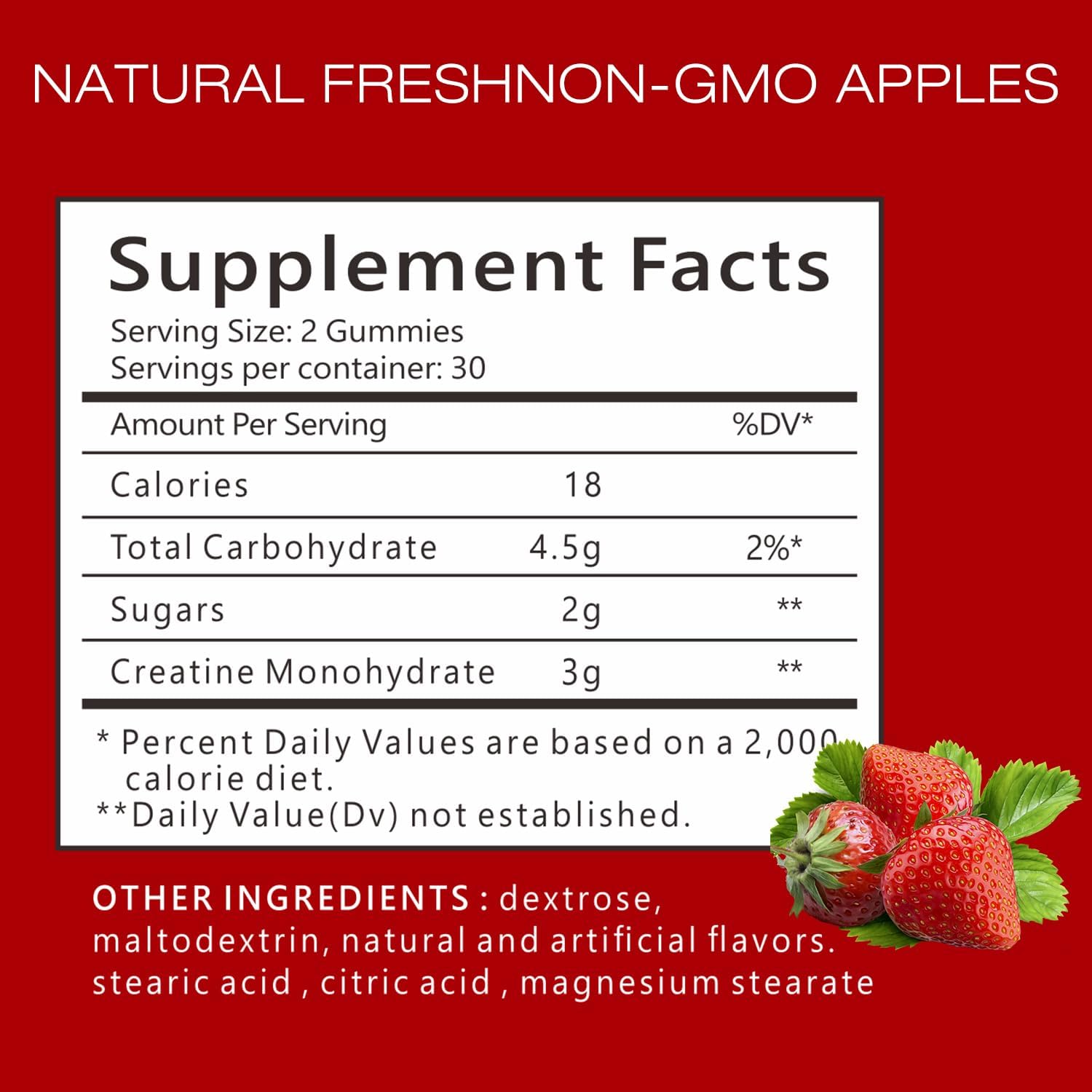 Vegan Strawberry Creatine Gummies - 3g of Creatine per Gummy, 60 Count, Smiling Supplements