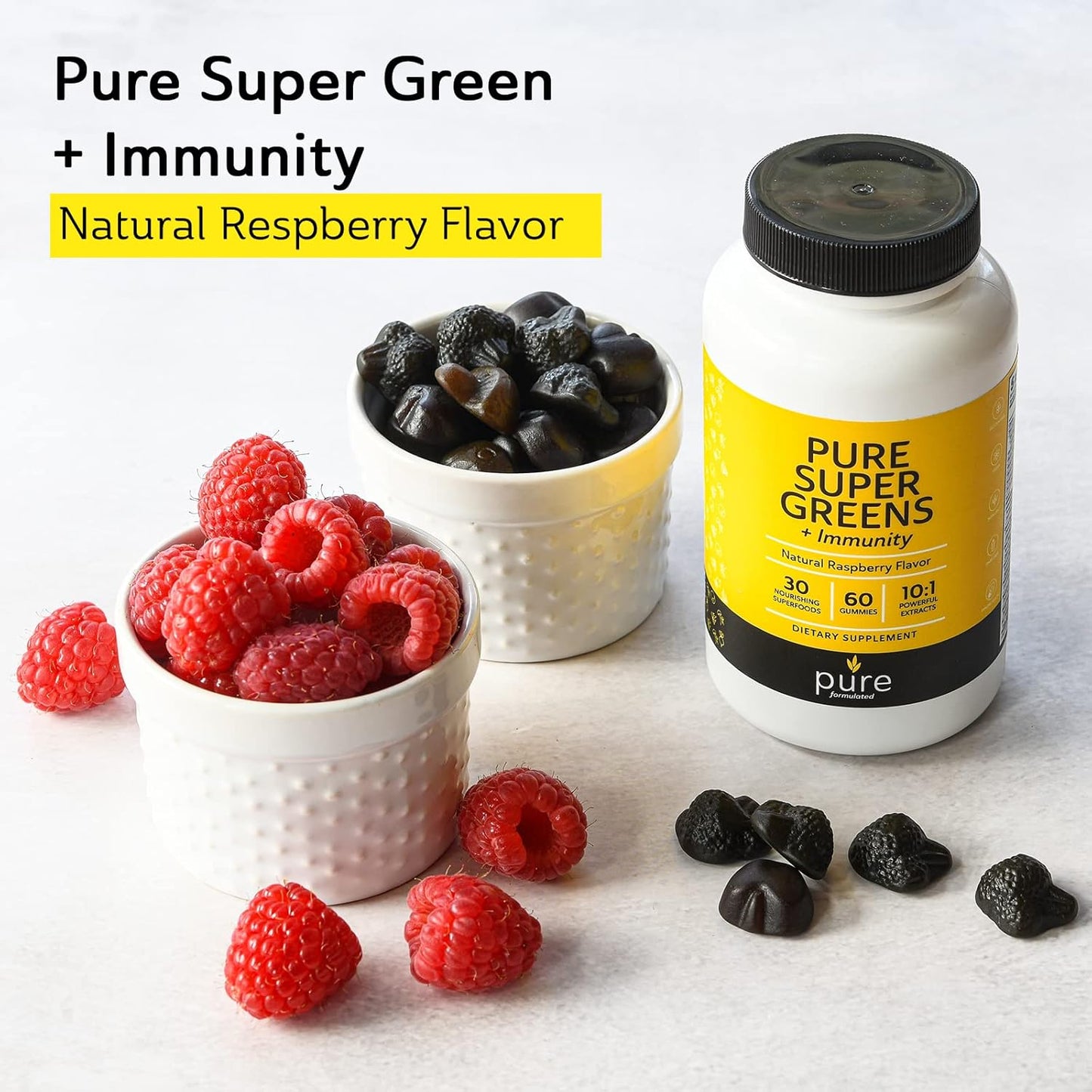 Vegan Super Greens Multivitamin Gummies with 30 Superfoods - Immune & Digestive Support - Vitamin A, B, C, E, K - Kids & Adults - 2 Bottles, 60 Count Each