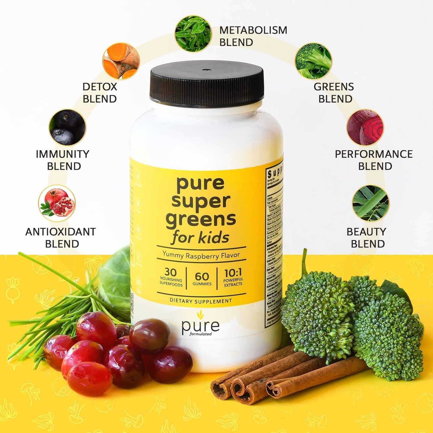 Vegan Super Greens Multivitamin Gummies with 30 Superfoods - Immune & Digestive Support - Vitamin A, B, C, E, K - Kids & Adults - 2 Bottles, 60 Count Each