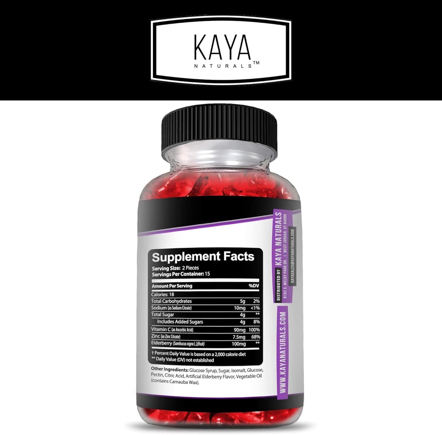 Vegetarian Immune Support Gummy with Zinc, Vitamin C, Elderberry, and Vitamin E in Lemon Flavor - 30 Gummies by Kaya Naturals