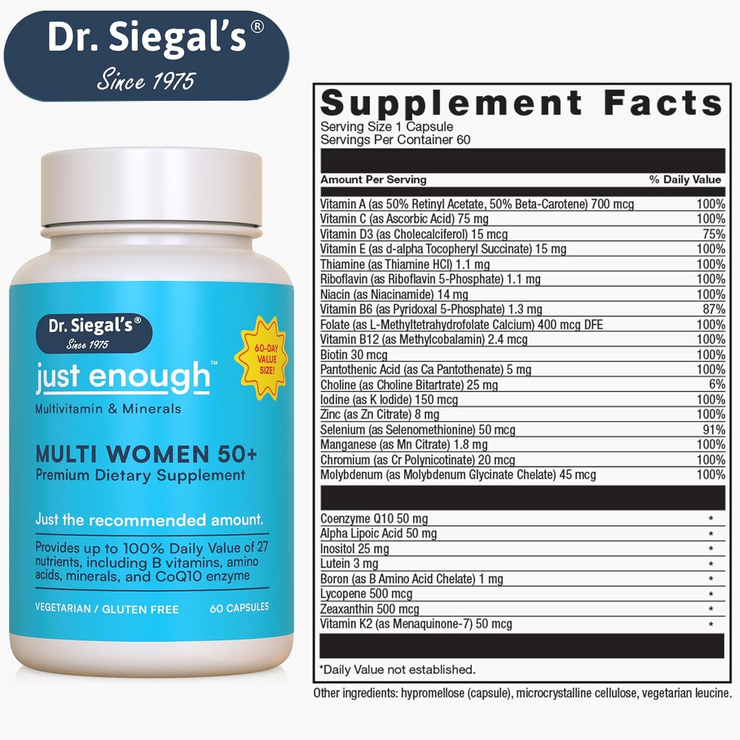 Vegetarian Multivitamin for Women 50 Plus - 60 Capsules - Women's Health Supplements - Daily Multivitamin for Women 50 and Over - 60 Servings