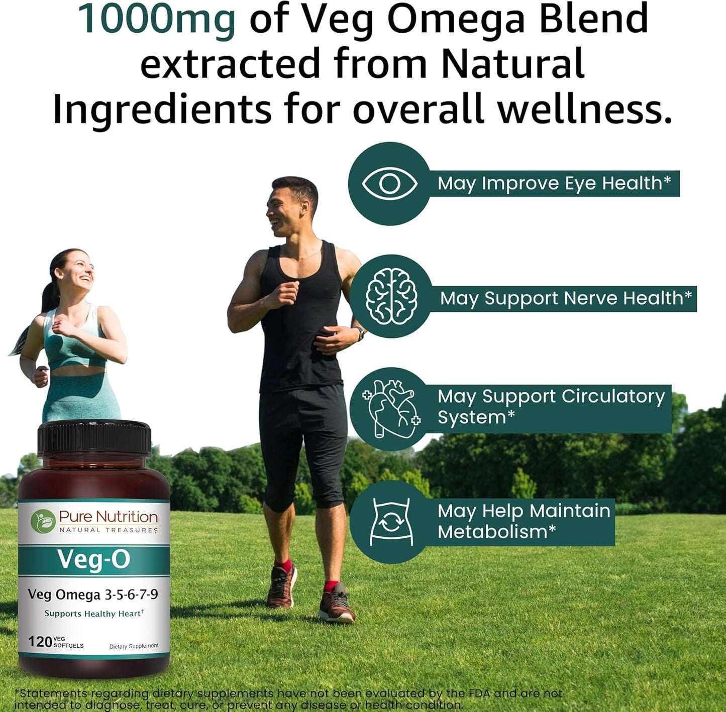 VegO Vegan Omega Supplement: 600mg Vegan Omega 3-5-6-7-9 Softgels for Heart & Brain Health - 120 Count