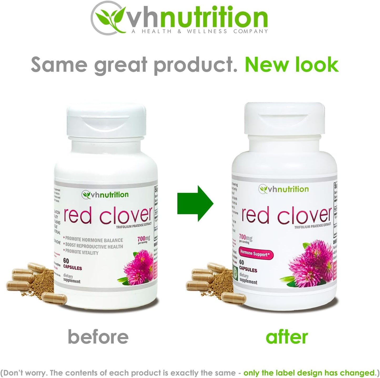 VH Nutrition RED Clover Capsules - 700mg Extract for Hormone Balance and Menopause Support in Women - Natural Relief for Hormonal Fluctuations and Well-Being - 60 Count