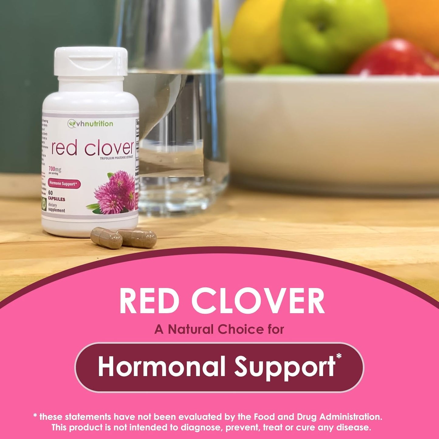 VH Nutrition RED Clover Capsules - 700mg Extract for Hormone Balance and Menopause Support in Women - Natural Relief for Hormonal Fluctuations and Well-Being - 60 Count