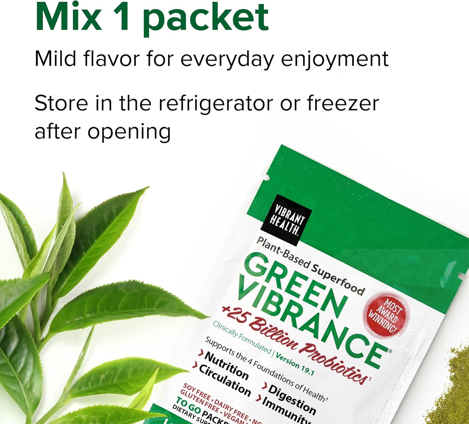 Vibrant Health Green Vibrance Packets - Vegan Superfood Powder, Travel-Friendly, 15 Packets, FFP