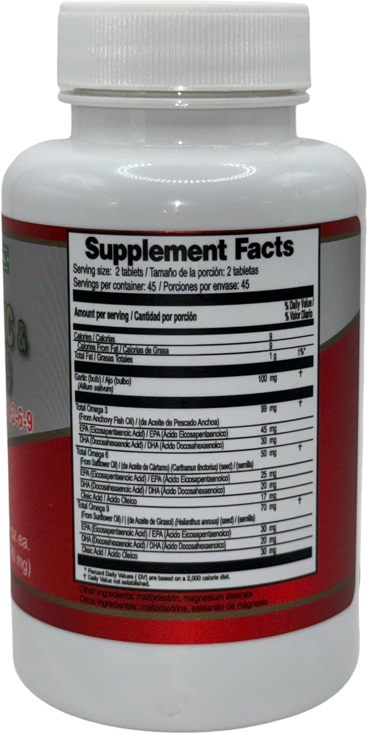 vidaherbal Black Garlic and Omega 3-6-9 Tablets - 90 Count (700mg) Dietary Supplement with AJO Negro