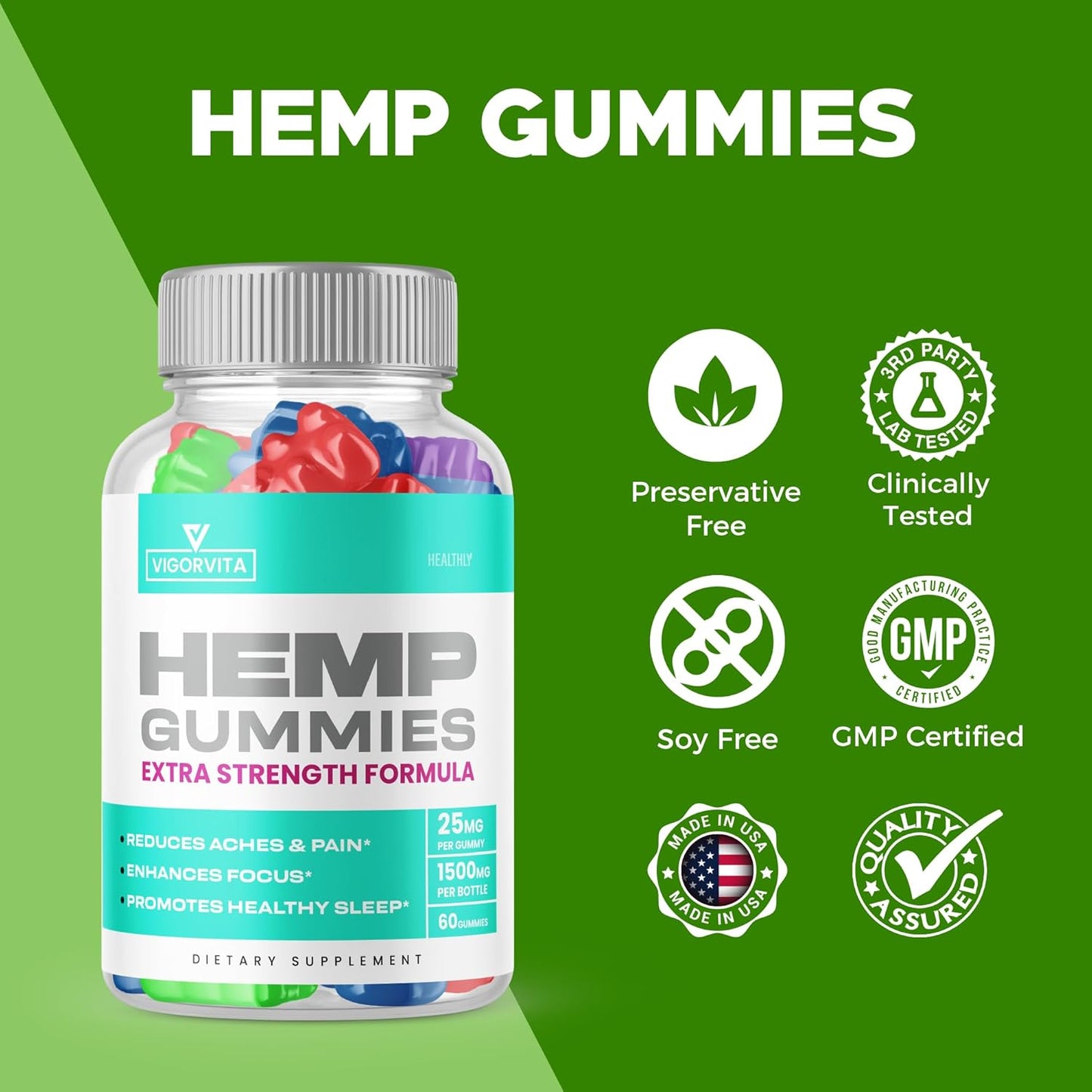 Vigorvita Gummies with metabolism booster Extract - Extra Strength Formula for Health - Big Size 60 Gummies - New 2023