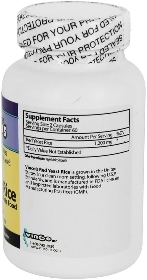 Vincos Vinco's Red Yeast Rice Supplement - 100% Natural - 120 Vegetarian Capsules