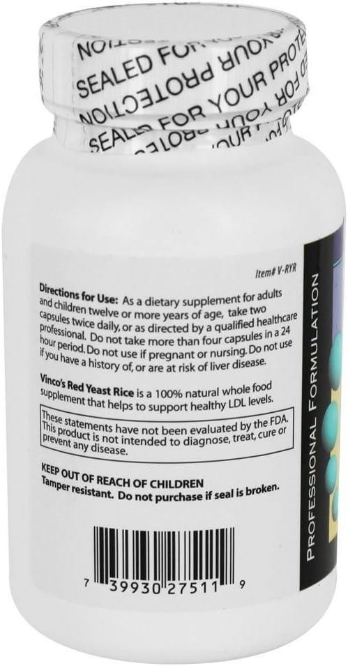 Vincos Vinco's Red Yeast Rice Supplement - 100% Natural - 120 Vegetarian Capsules