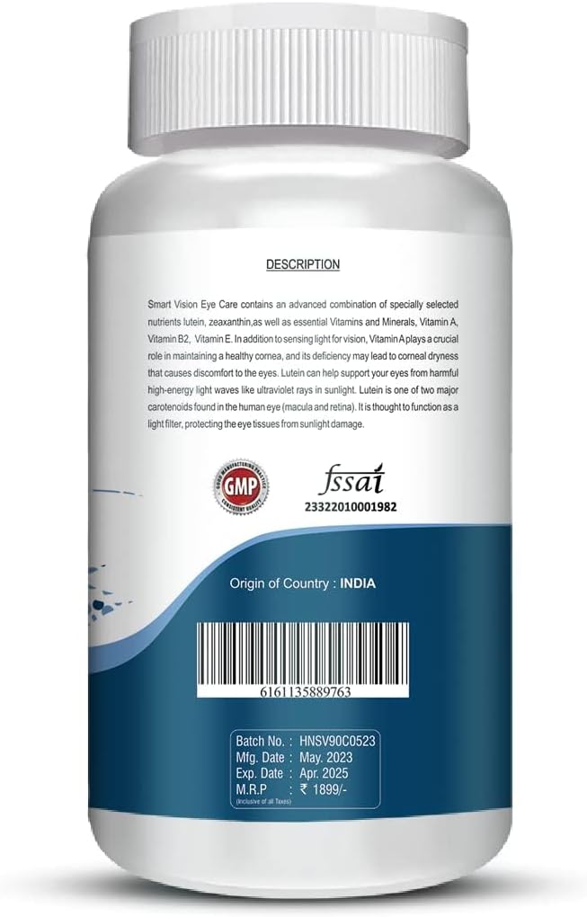 Vision Support Supplement with Lutein & Zeaxanthin - Improve Vision, Reduce Blue Light & Glare Sensitivity - 90 Capsules