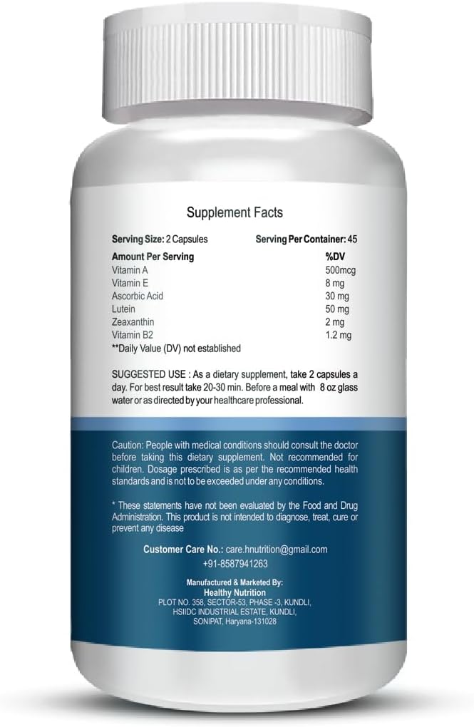 Vision Support Supplement with Lutein & Zeaxanthin - Improve Vision, Reduce Blue Light & Glare Sensitivity - 90 Capsules
