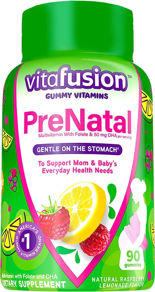 vitafusion PreNatal Gummy Vitamins - Raspberry Lemonade Flavored, 90 Count for Women During Pregnancy