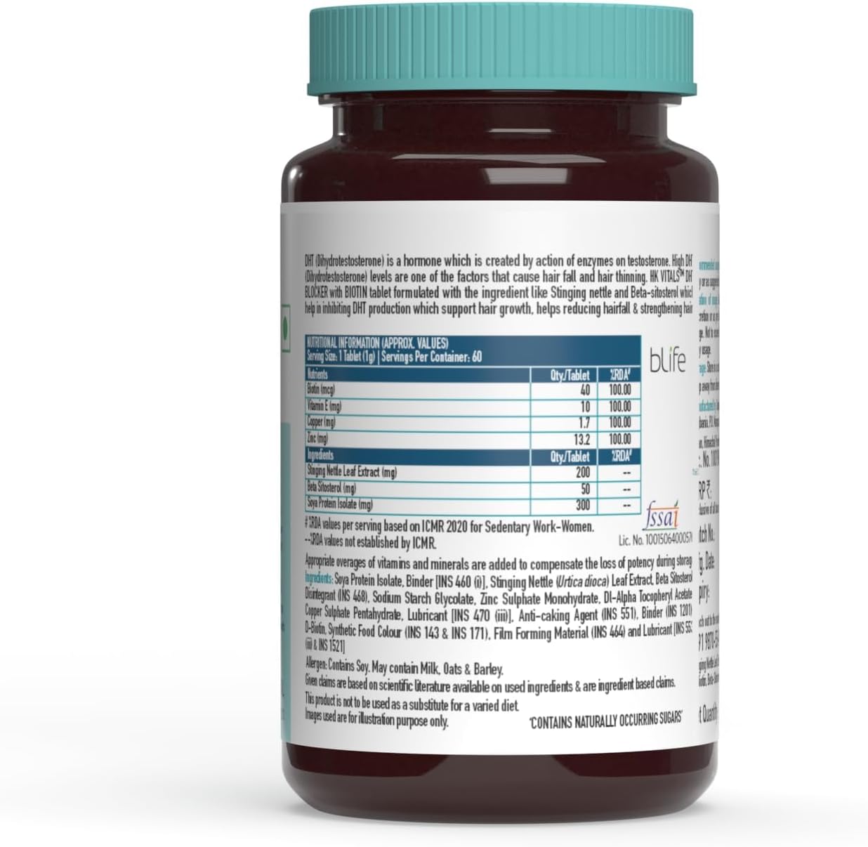 Vital DHT Blocker Tablets with Biotin, Stinging Nettle, and SOYA Protein - Reduce Hair Fall, Stimulate Growth (60 Count)