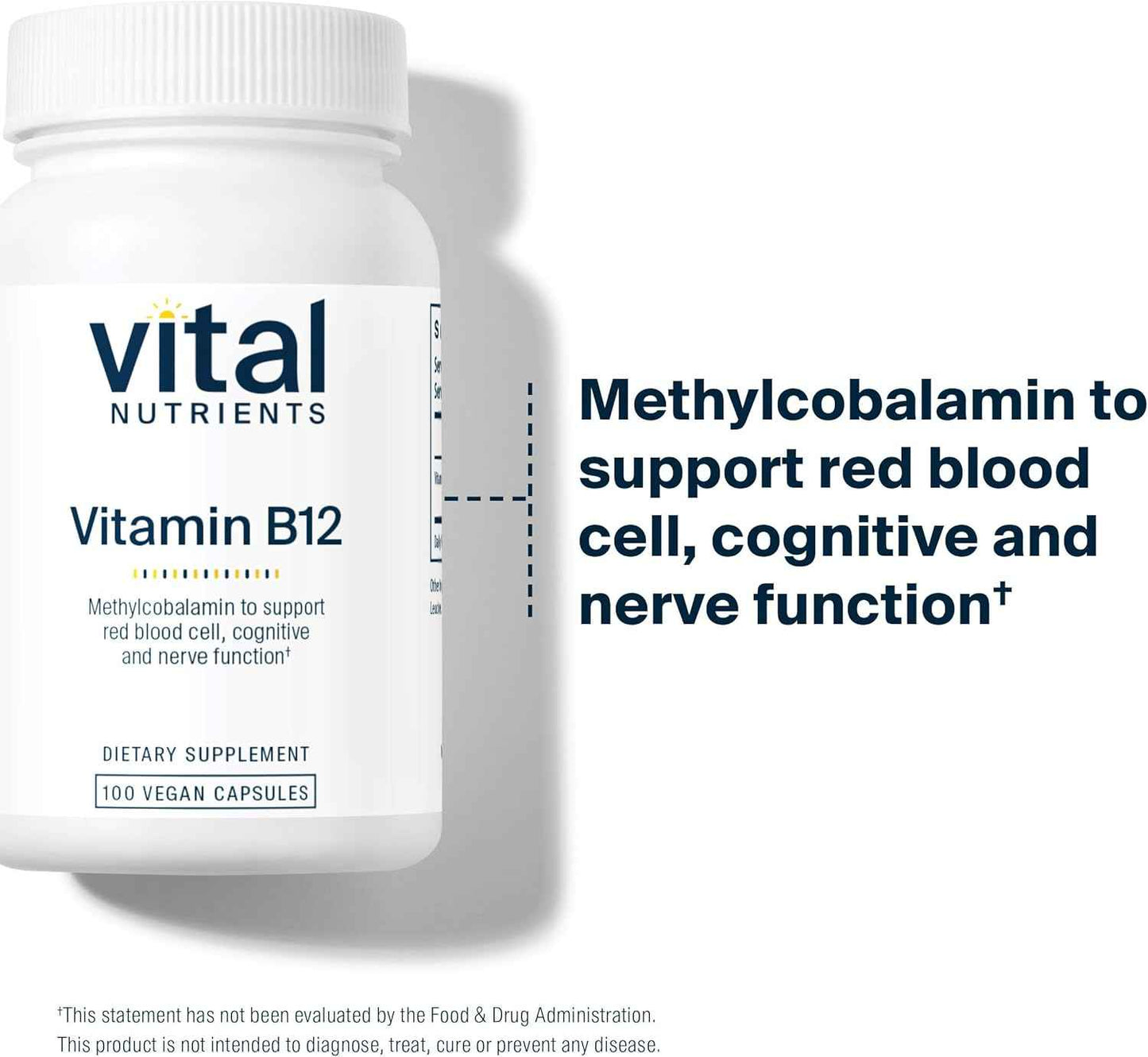 Vital Nutrients Vitamin B12 1000mcg - Vegan - Methylcobalamin for Metabolism, Cognitive & Nervous System Health* - High-Potency B12 Supplement - Gluten, Dairy, Soy Free - 100 Capsules