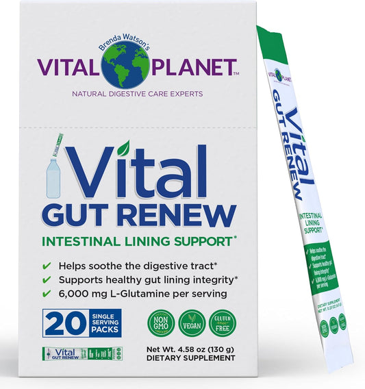 Vital Planet Gut Renew Powder Supplement with L-Glutamine and Organic Aloe Vera - 20 Single Serve Packs