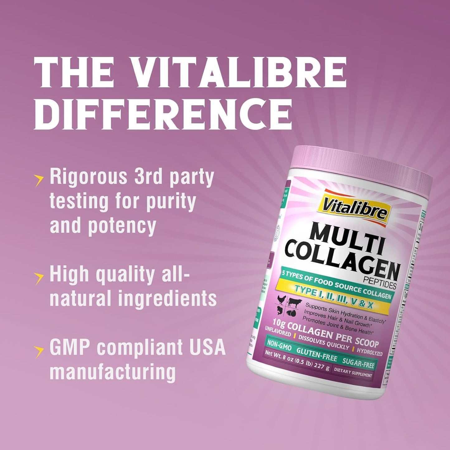 Vitalibre 120 Capsules DIM Supplement with 8oz Multi Collagen Peptides Powder
