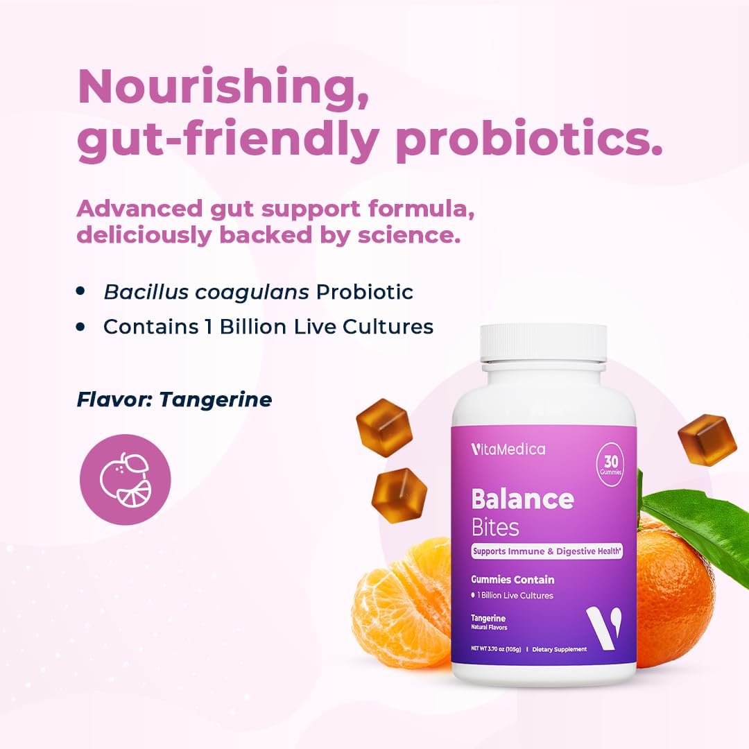 VitaMedica Balance Bites Probiotic Gummies - Digestive & Immune Support - 1 Billion CFU, 60 Gummies (2 Pack)