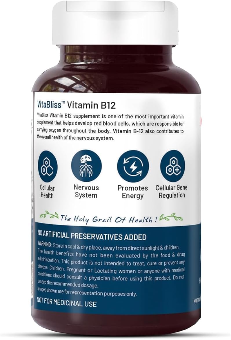 Vitamin B12 Supplement 100% RDA for Energy & Nervous System Support - 60 Vegetarian Tablets for Men & Women