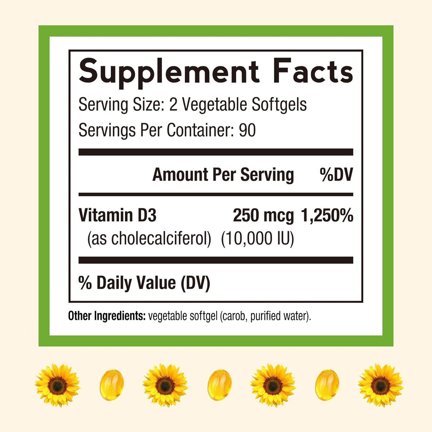 Vitamin D3 10000 IU for Immune Support, Bones, Teeth, and Muscles - Non-GMO, Gluten-Free, 90 Days Supply - 180 Vegetarian Softgels